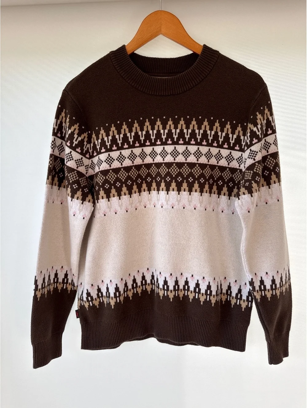 Vans x Justin Henry Fair Isle Knit Sweater Mens Small Brown Crewneck Pullover